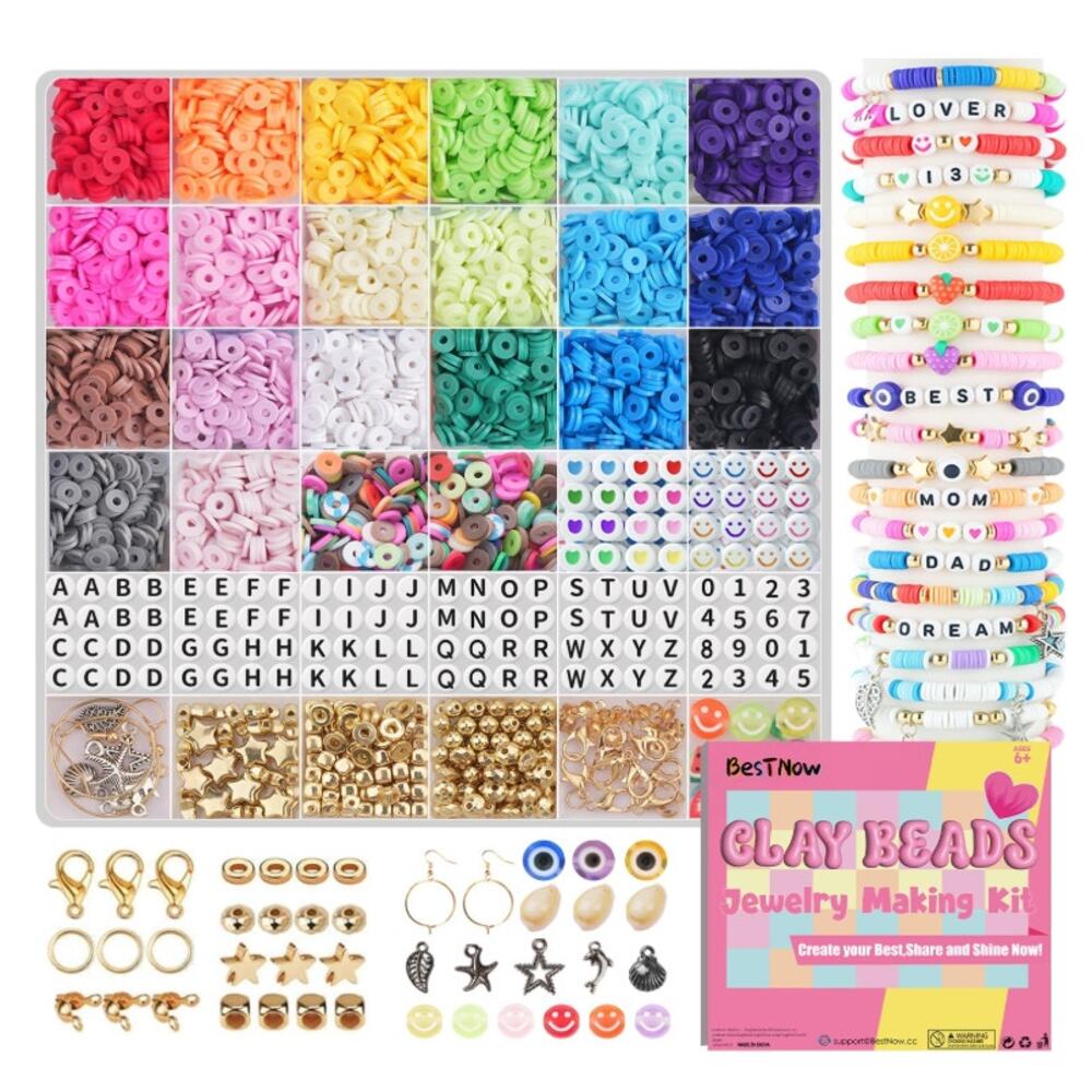 Clay Beads Bracelet Necklace Making Kit 5000 Pcs Flat Polymer Heishi Beads